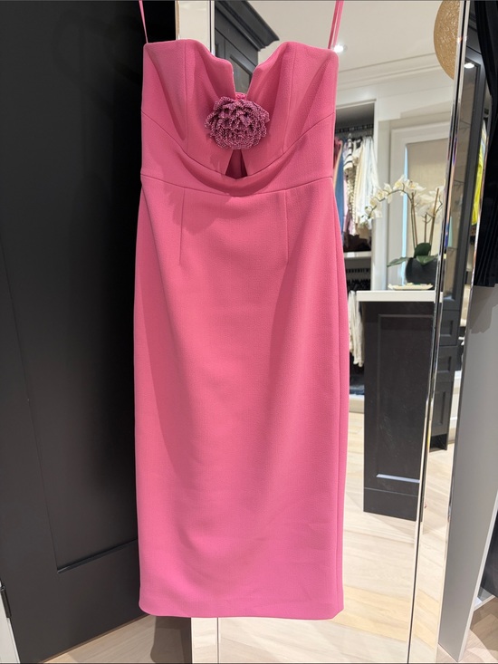Rebecca Vallance Dresses & Skirts - Rebecca Vallance Hot Pink Strapless Midi Dress with Floral Rosette